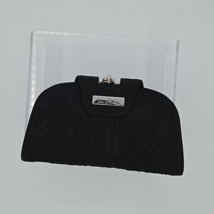 Vera Bradley Solid Black Quilted kiss n snap Wallet EUC